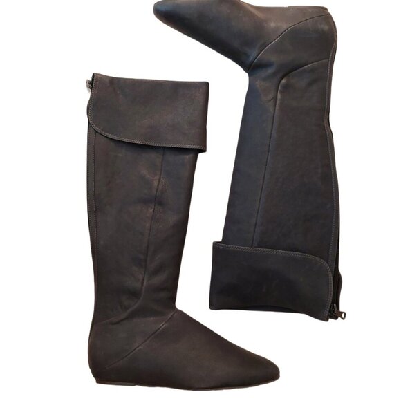 BCBGMAXAZARIA Hughes Charcoal/Grey Over-the-Knee Leather Flat Boots $495 - Picture 2 of 7